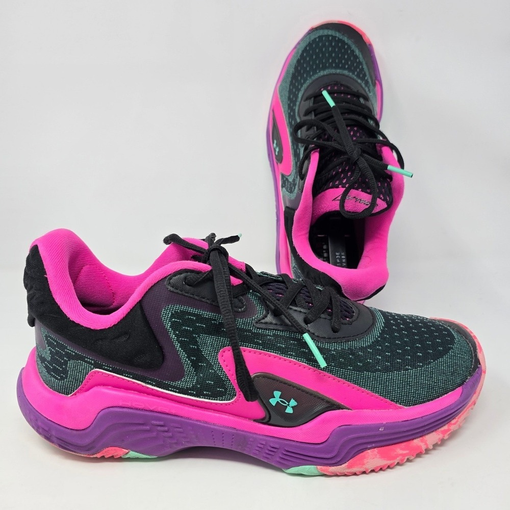 Under Armour Spawn 5 Basketball Shoes Mens 9 Black Pink Purple 3028834-001